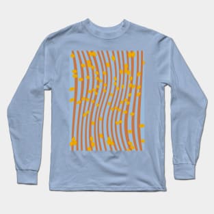 Wavy Stripes, Dots - Blue Long Sleeve T-Shirt